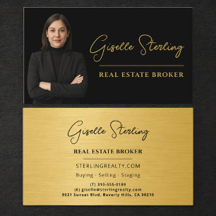 Real Estate Broker Black Gold Luxury Metallic Business Card
