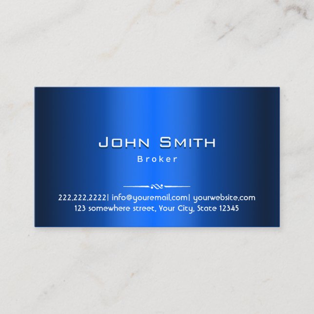 Real Estate Broker Blue Metal Business Card (Front)