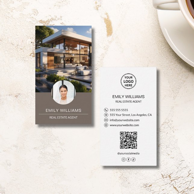 Real Estate Broker Custom Logo Photo QR Code Business Card (Real Estate Broker Custom Logo Photo QR Code Business Card)