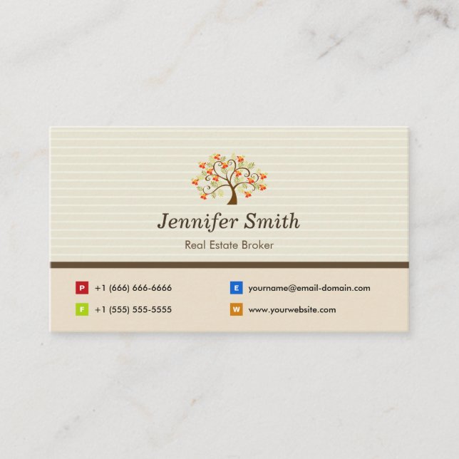 Real Estate Broker - Elegant Tree Symbol Business Card (Front)