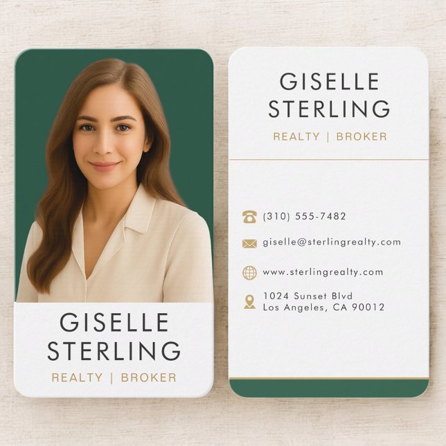 Real Estate Broker Emerald Green Gold  Business Card (Creator Uploaded)