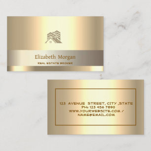 Real Estate Broker Glitter House Roof Gold Business Card