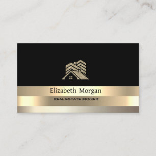  Real Estate Broker House Gold Stripe Glitter Roof Business Card