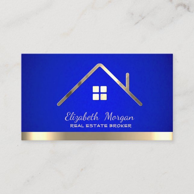 Real Estate Broker House Roof Blue Business Card (Front)