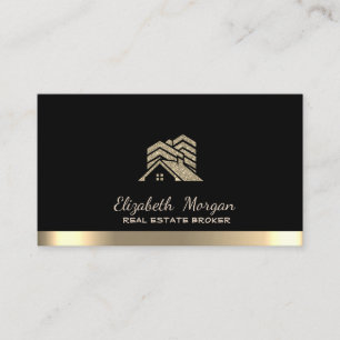 Real Estate Broker House Roof Building Black Business Card