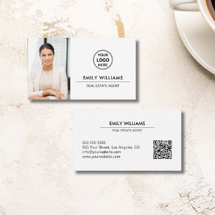 Real Estate Broker Logo Photo QR White Business Card