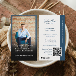 Real Estate Broker Navy Classy Professional Photo Business Card