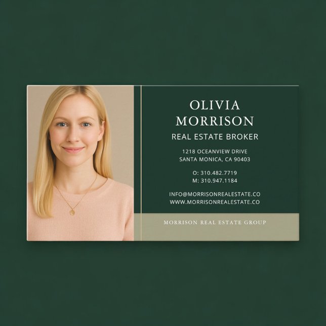 Real Estate Broker Photo Green Gold Business Card (Creator Uploaded)