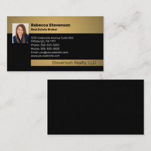 Real Estate Broker Professional Black   Gold   Bus Business Card