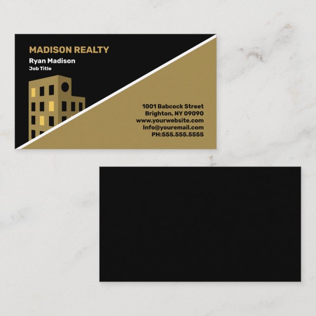  Real Estate Broker Professional Black | Gold      Business Card (Front/Back)