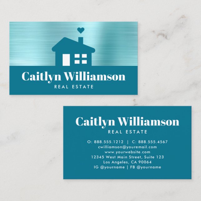 Real Estate Broker Professional Bold House Blue Business Card (Front/Back)