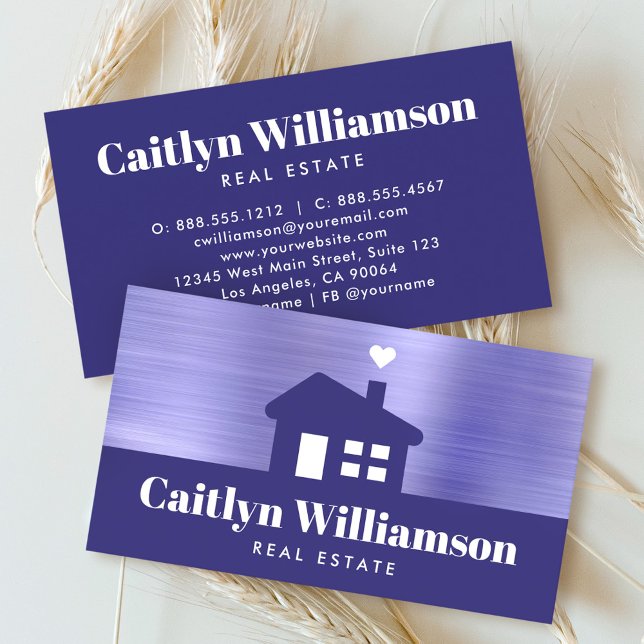 Real Estate Broker Professional Bold House Purple Business Card (Creator Uploaded)