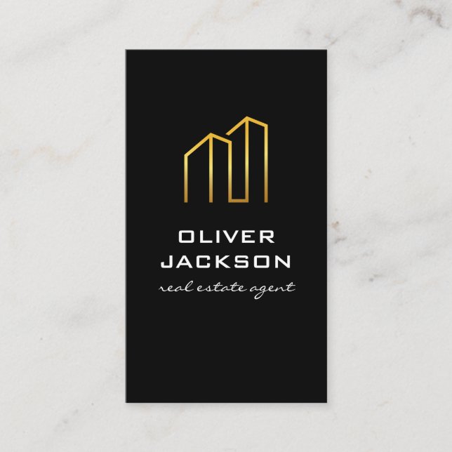 Real Estate Building Gold Logo Business Card (Front)