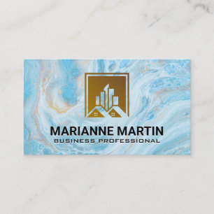 Real Estate Building Logo Blue Marble Business Card