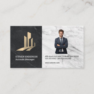 Real Estate Building Logo   Business Man in Suit Business Card