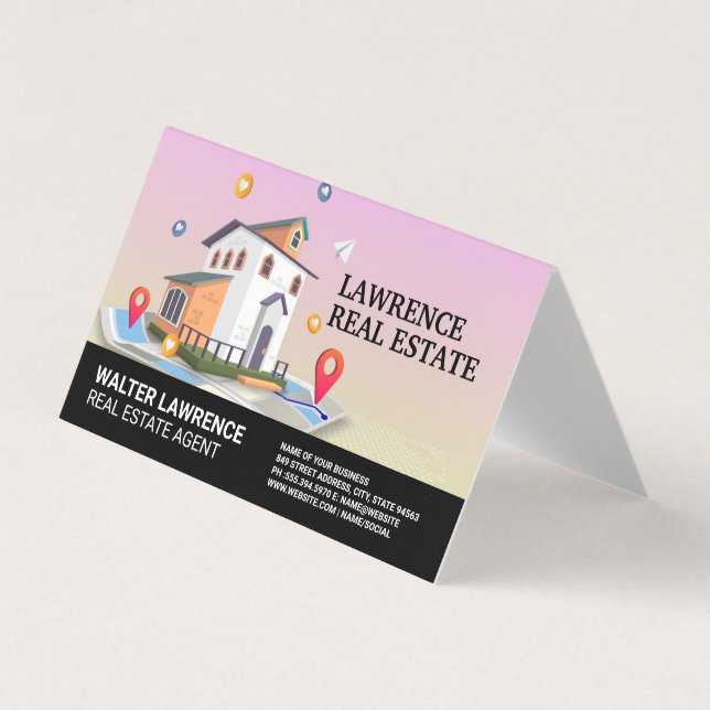 Real Estate Building Map and Icons Business Card (Front)