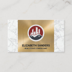 Real Estate Buildings   Gold Metal   Marble Business Card