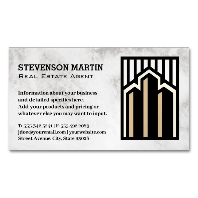 Real Estate Buildings Logo | Marble Magnetic Business Card (Front)