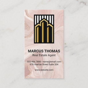Real Estate Buildings Pink Marble Business Card