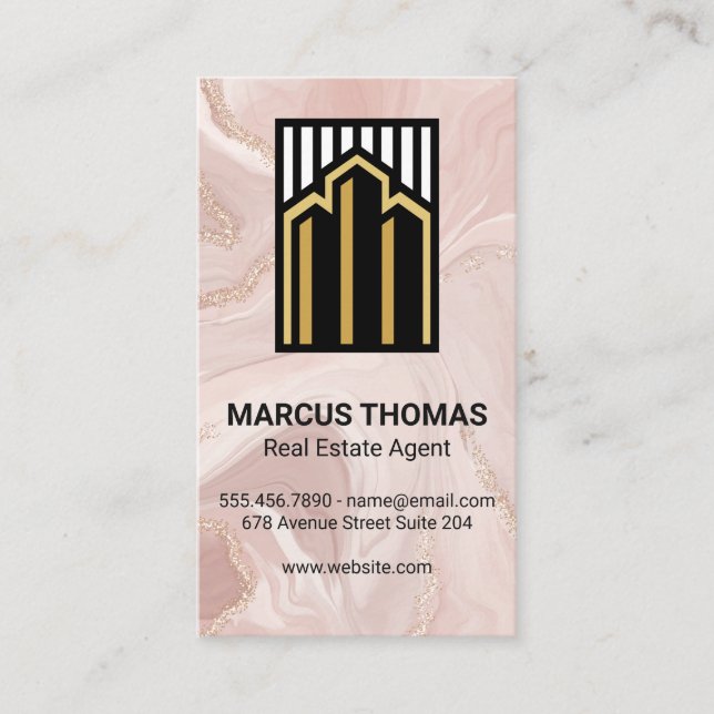 Real Estate Buildings | Pink Marble Business Card (Front)