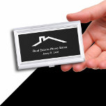 Real Estate Business Card Holder<br><div class="desc">Real Estate business card holder with simple black and white design template that includes a house roof symbol and space to personalise with your company, name, or professional in this stylish design. Makes a great first impression and lets you carry and protect your business cards in style for a Broker,...</div>