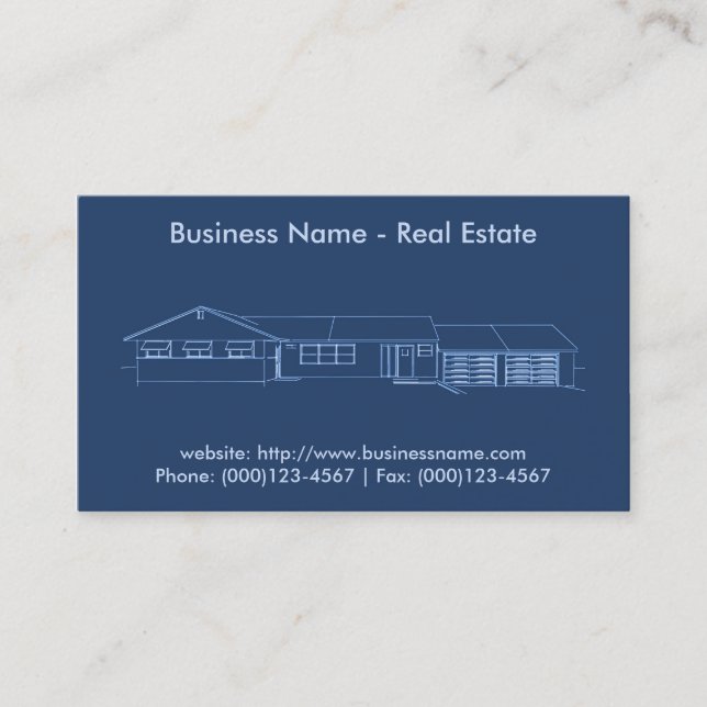 Real Estate Business Card: House Blueprint Business Card (Front)