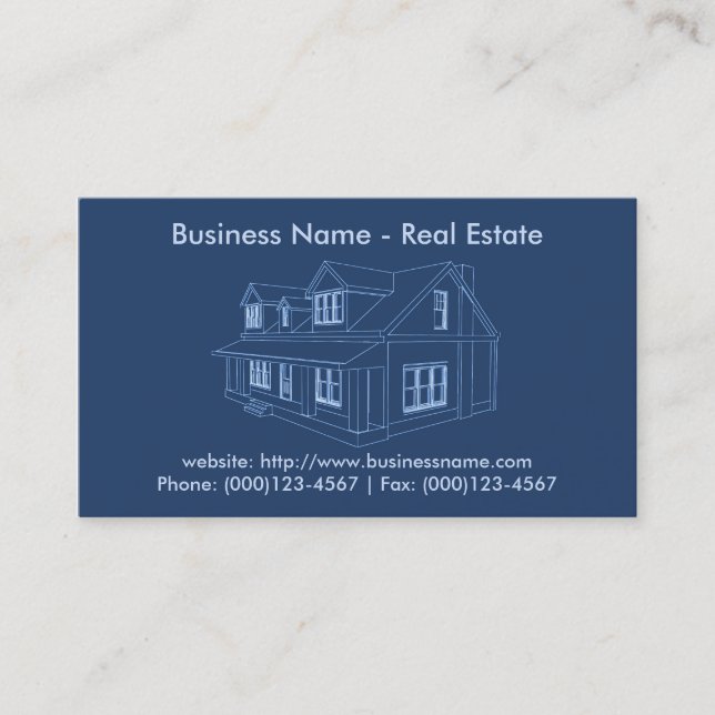 Real Estate Business Card: House Blueprint Business Card (Front)