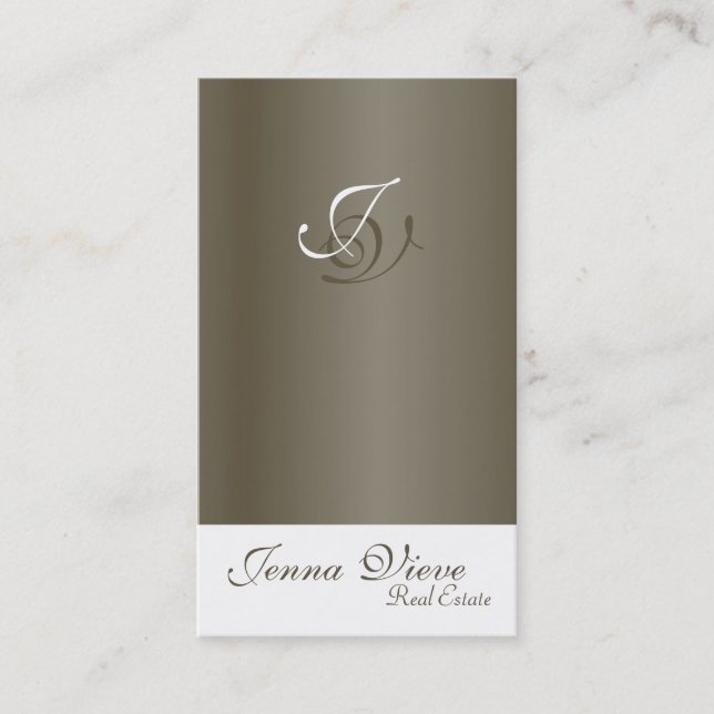 Real Estate Business Card Monogram Pewter & White (Front)