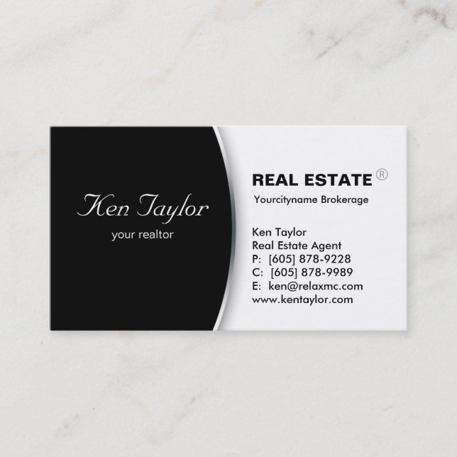 Real Estate Business Card Round Black Silver 2 (Front)