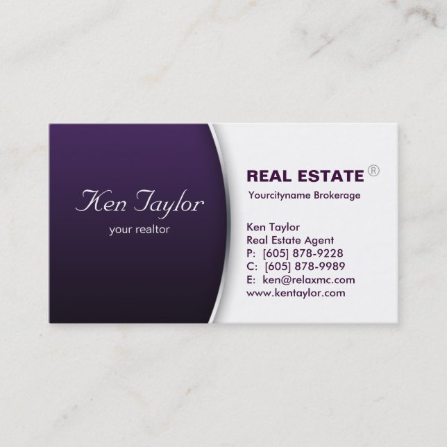 Real Estate Business Card Round Purple Silver (Front)