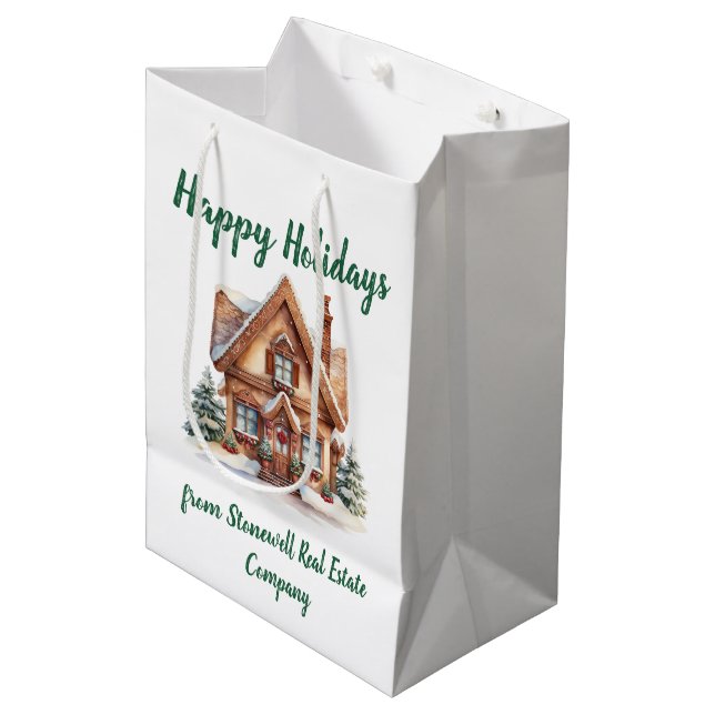 Real Estate Business Christmas Personalised Medium Gift Bag (Front Angled)