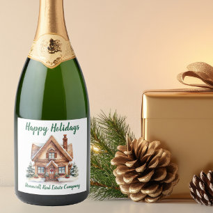 Real Estate Business Christmas Personalised Sparkling Wine Label
