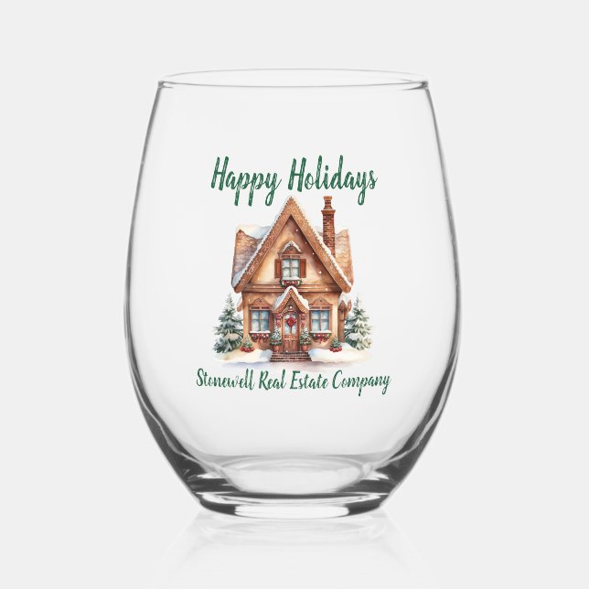 Real Estate Business Christmas Personalised Stemless Wine Glass (Front)