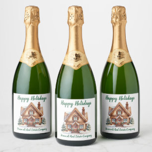 Real Estate Business Christmas Personalized Sparkling Wine Label