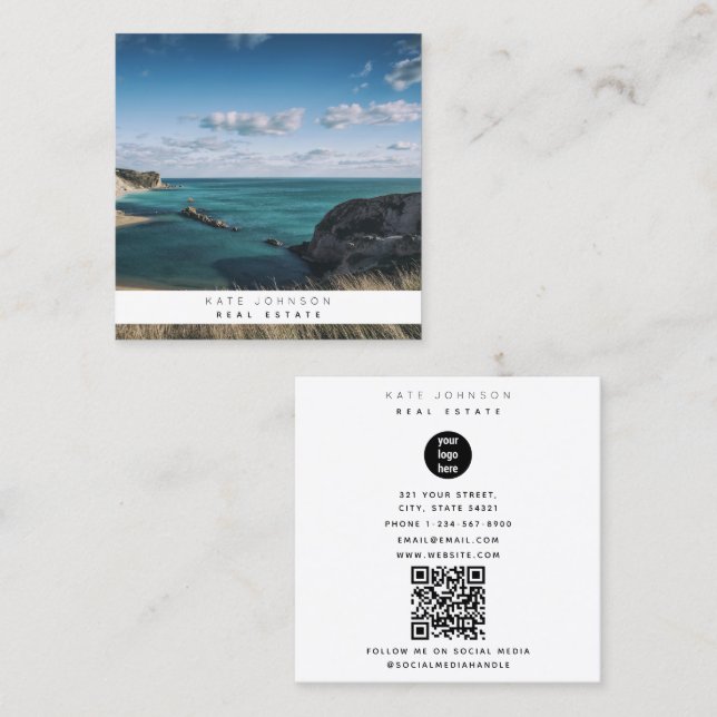 Real Estate Business Logo Photographer Photo Square Business Card (Front/Back)