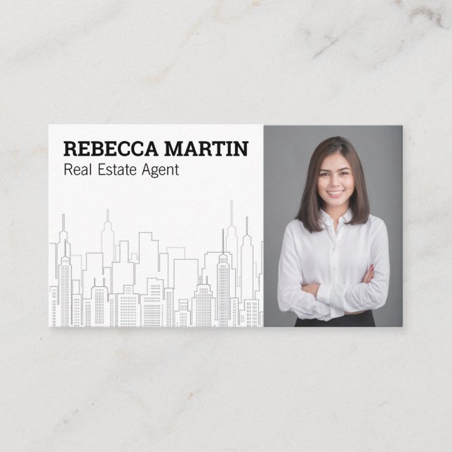 Real Estate Business Woman | City Background Business Card (Front)