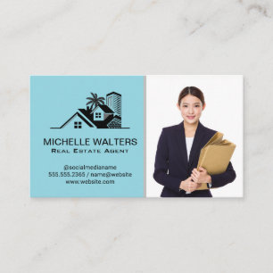 Real Estate Business Woman   Gold Metallic Border Business Card
