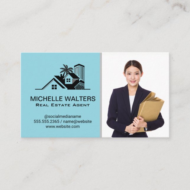 Real Estate Business Woman | Gold Metallic Border Business Card (Front)