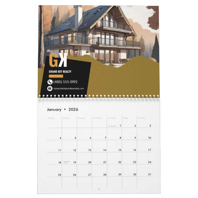 Real Estate Calendar | Black & Gold Realtor Design (Jan 2026)