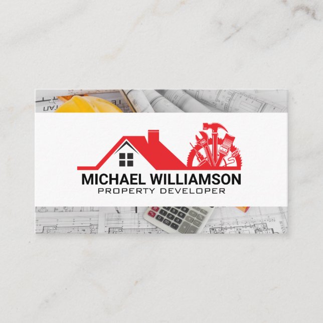 Real Estate Carpentry Tools | Blueprints  Business Card (Front)