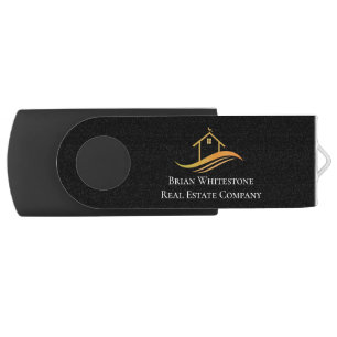 Real Estate Chic Black Gold Custom Realty Agent  USB Flash Drive