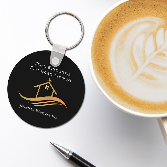 Real Estate Chic Black Gold House Custom Realtor Key Ring (Creator Uploaded)