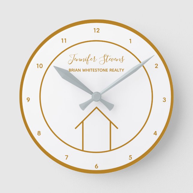 Real Estate Chic Gold Custom Realtor Office Round Clock (Front)