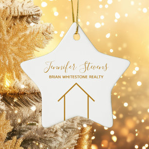 Real Estate Chic Gold White Custom Christmas Star Ceramic Tree Decoration