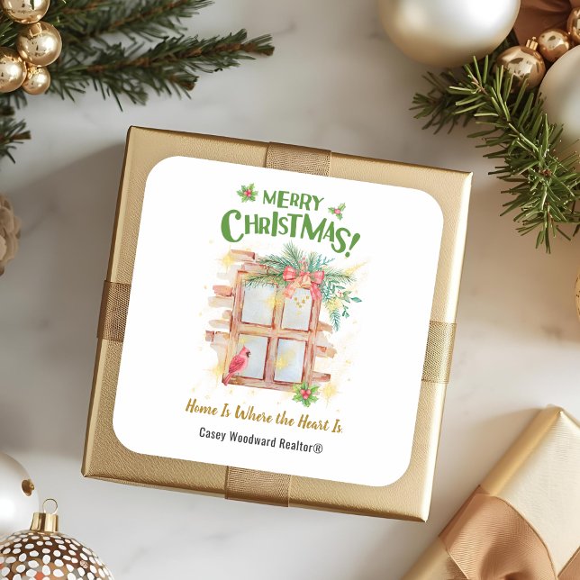 Real Estate Christmas | Home Is Where the Heart Is Square Sticker (Creator Uploaded)