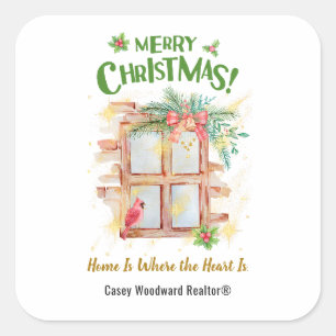 Real Estate Christmas   Home Is Where the Heart Is Square Sticker