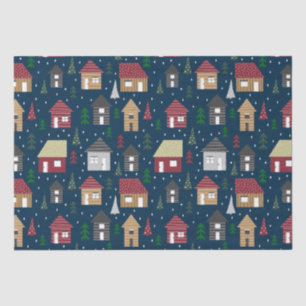 Real Estate Christmas House Pattern Blue Holiday  Tissue Paper