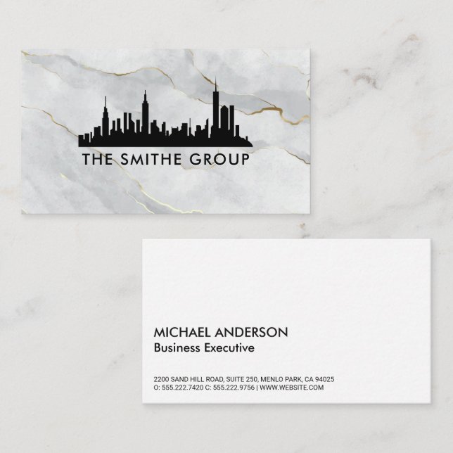 Real Estate City Skyline | Marble Business Card (Front/Back)