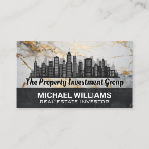 Real Estate City Skyline   Marble Business Card