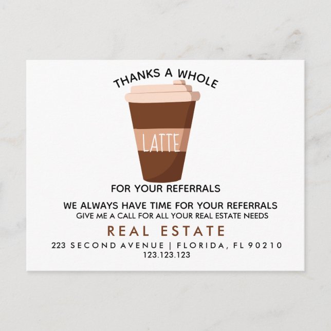 real estate Coffee referrals Announcement Postcard (Front)